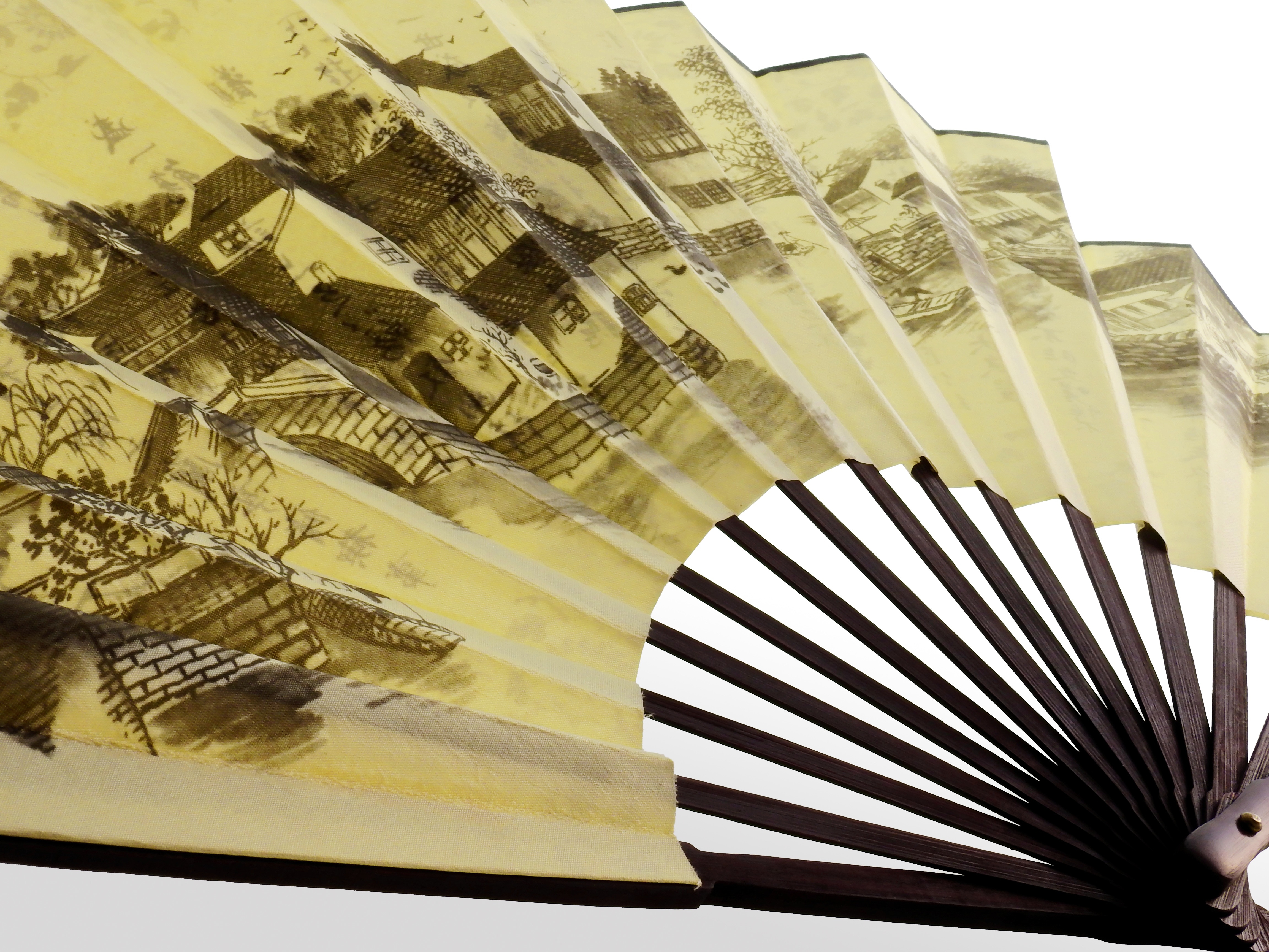 gold and brown hand fan wall decor