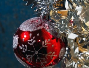 red snowflakes printed bauble thumbnail