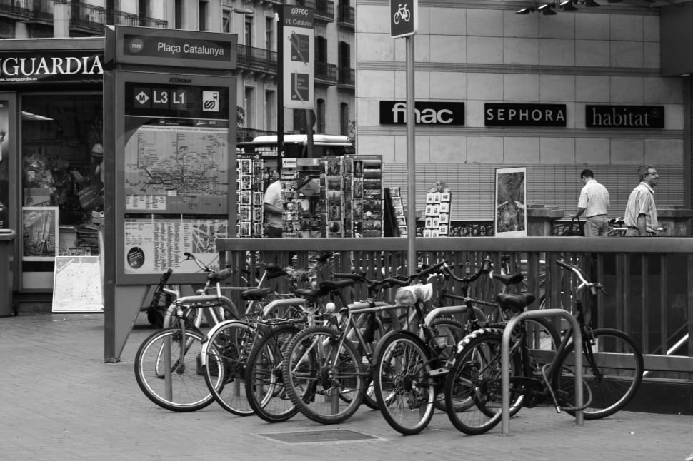 grayscale of bicycle lot preview