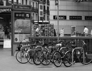 grayscale of bicycle lot thumbnail