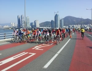 Gwangan Bridge, Bike Contest, Bike Fest, large group of people, city thumbnail