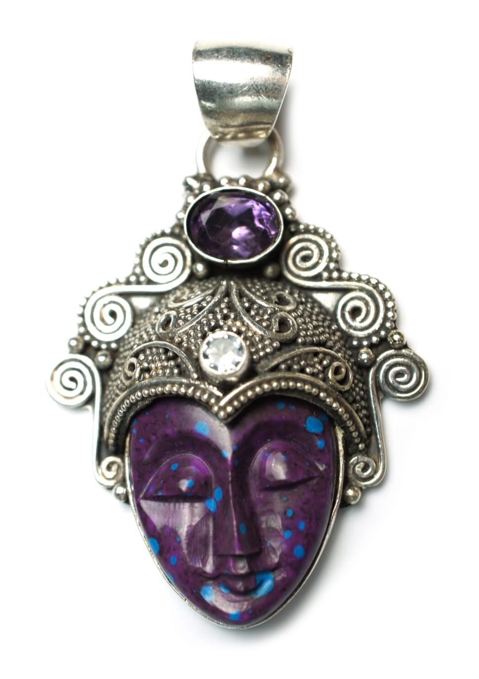 purple silver diamond studded female head pendant preview