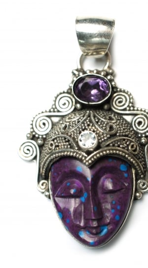 purple silver diamond studded female head pendant thumbnail