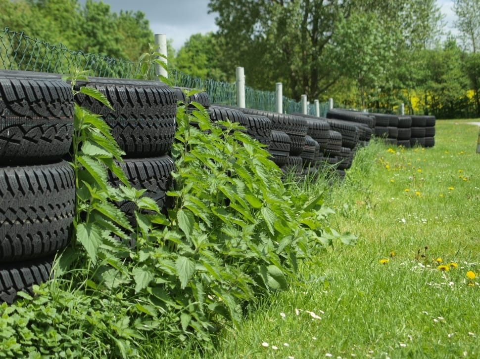 rubber tire lot on green yard preview