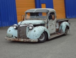 teal and gray classic single cab pickup truck thumbnail