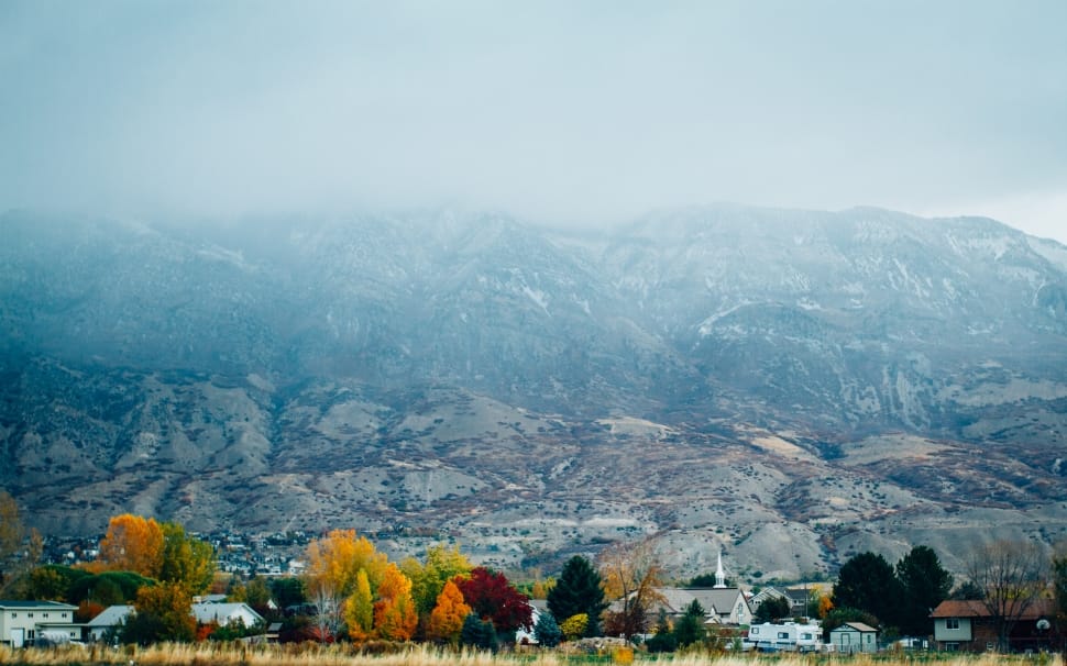 gray and snow covered mountains photo preview