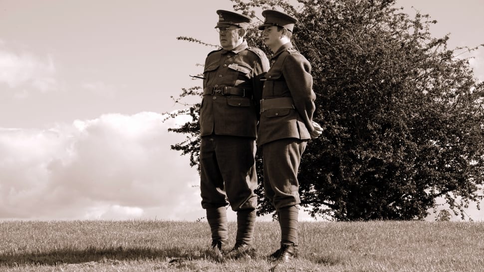 two soldier standing near tree preview