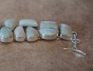 white and green stone and silver toggle bracelet thumbnail