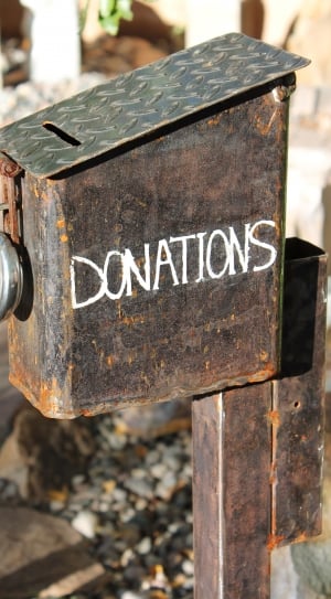 brown and green donations box with silver padlock thumbnail