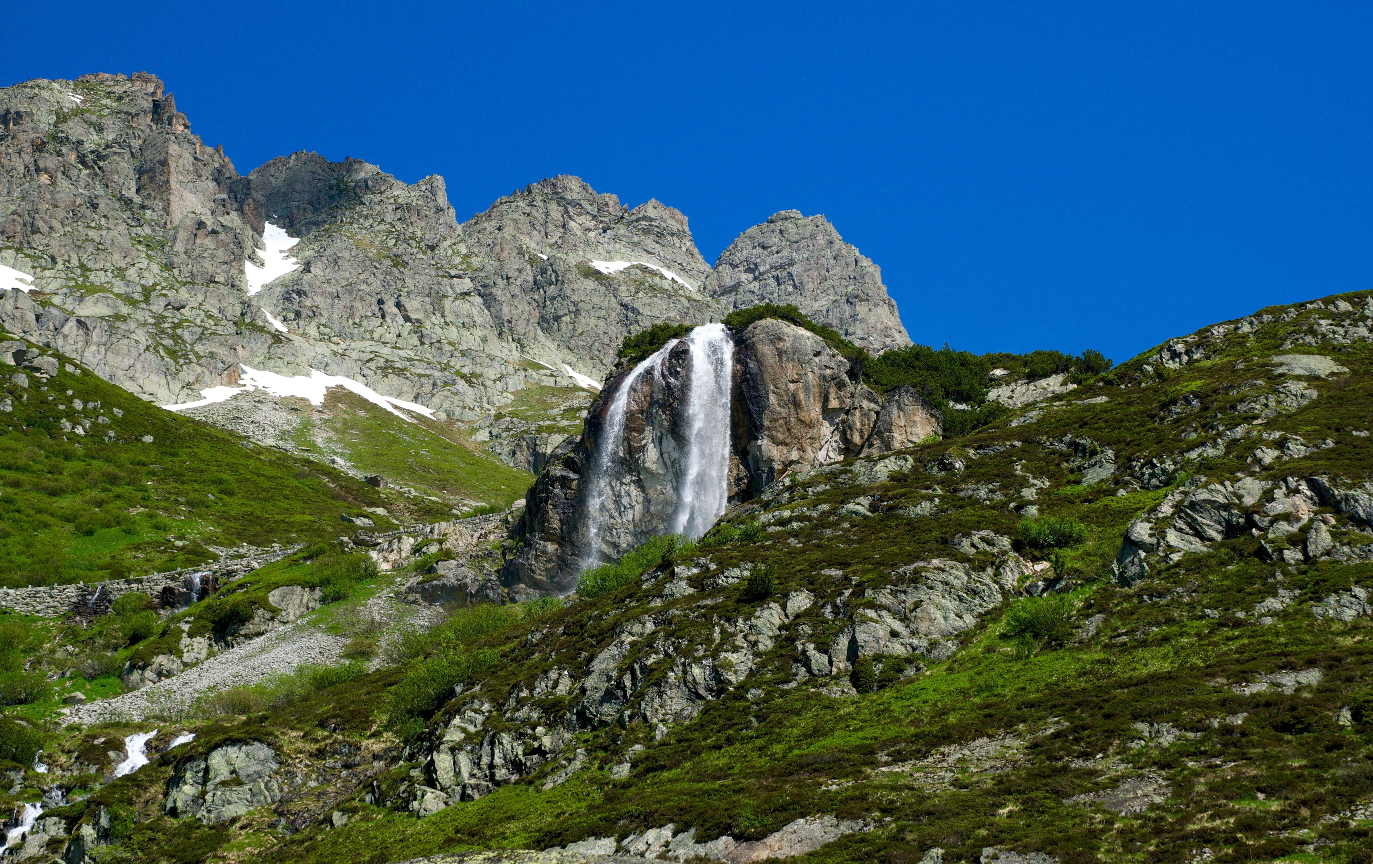 Waterfall, Snow Melt, Alpine, Mountains, rock - object, waterfall