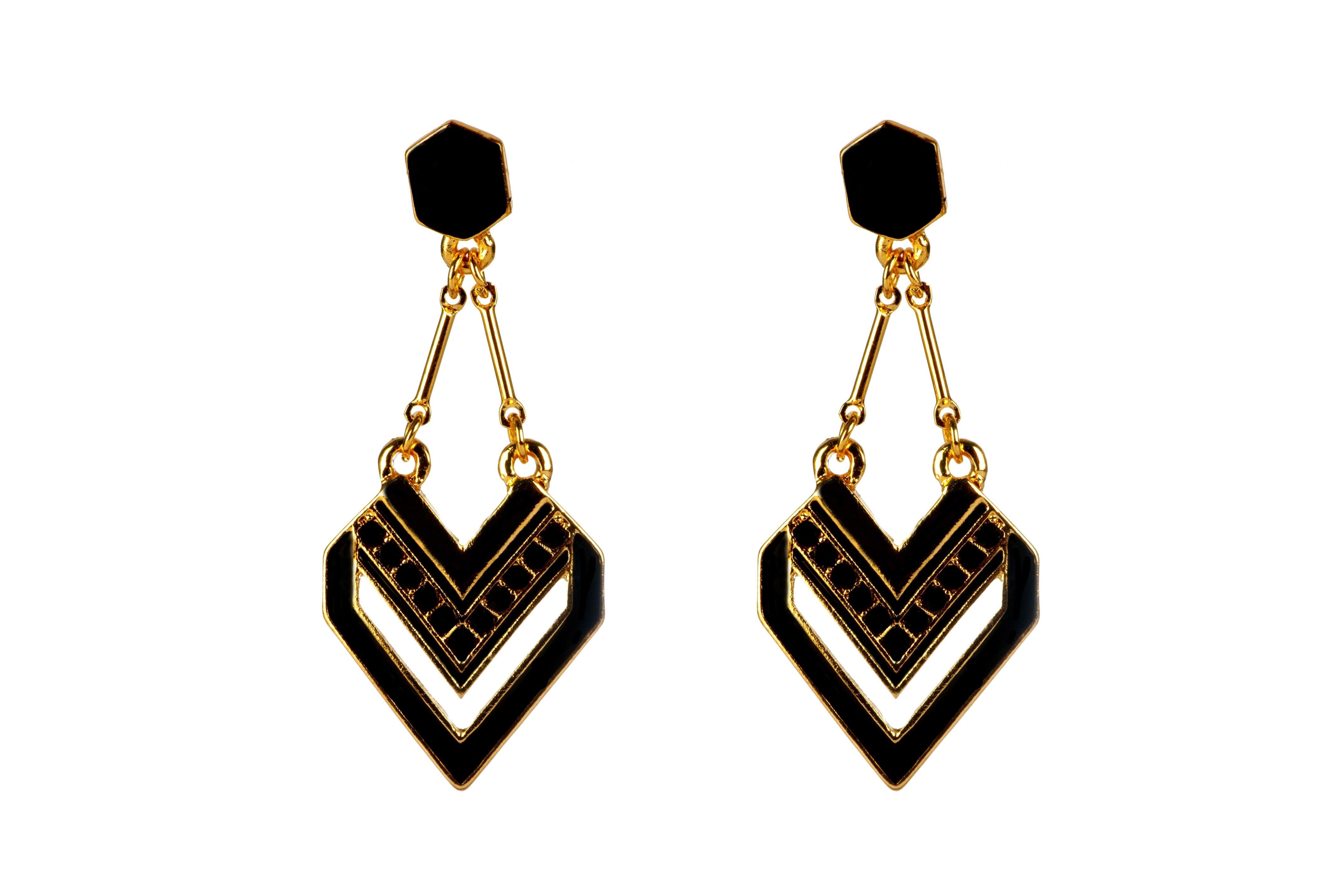pair of gold and black earrings