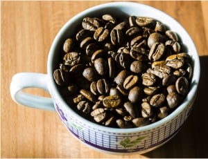 brown coffee beans in white ceramic mug thumbnail