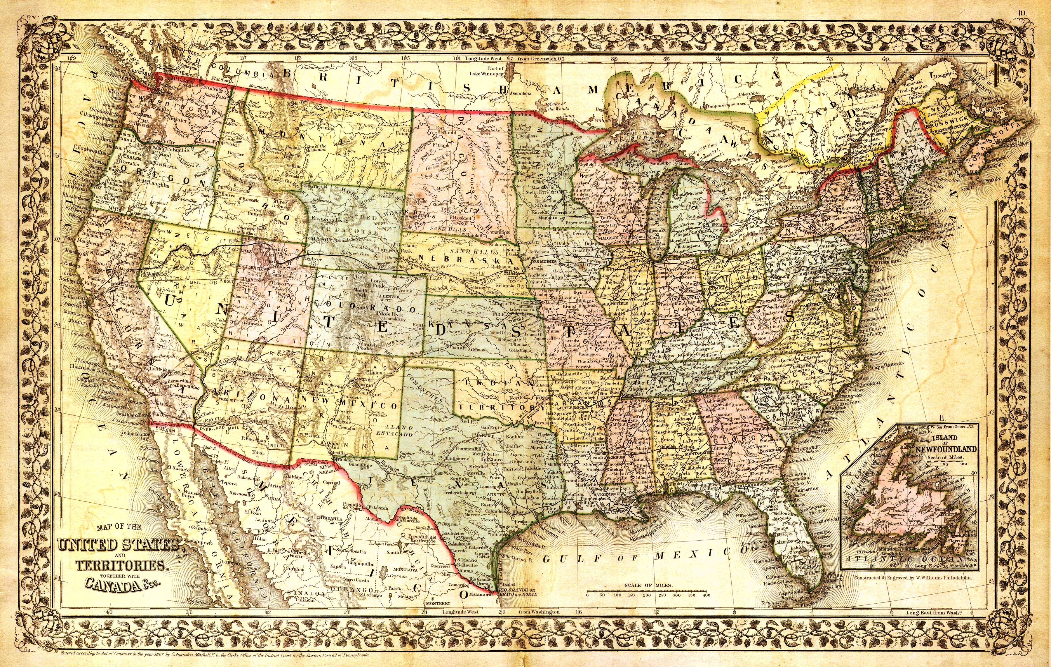 United States Map, North America Map, antique, old