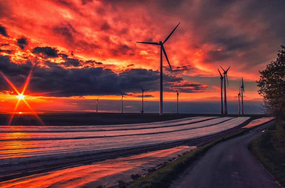 photography of wind turbine during golden hour preview