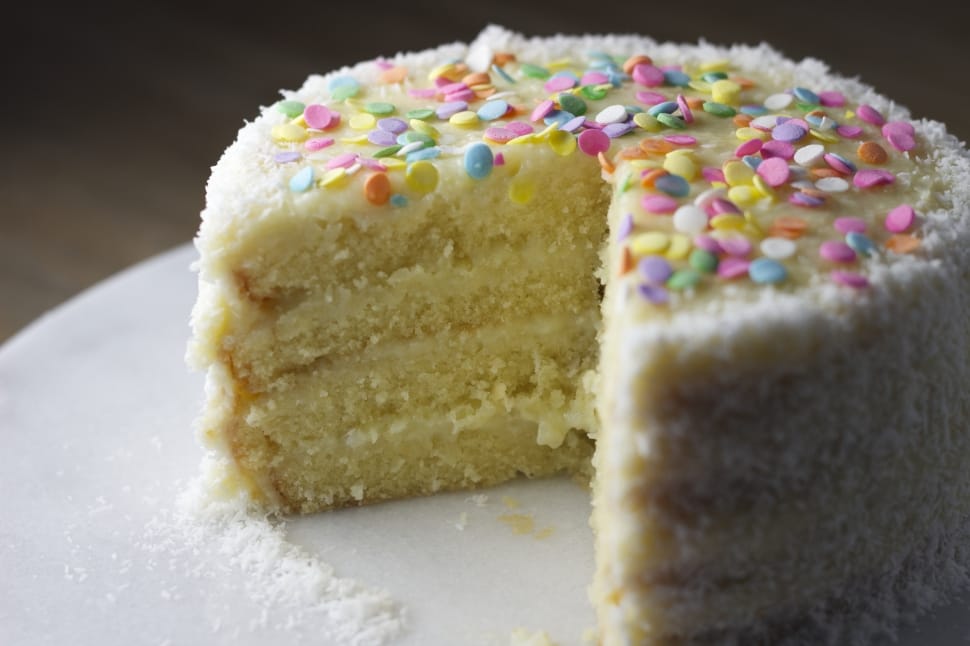 assorted sprinkled sliced cake on white panel preview