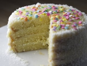 assorted sprinkled sliced cake on white panel thumbnail