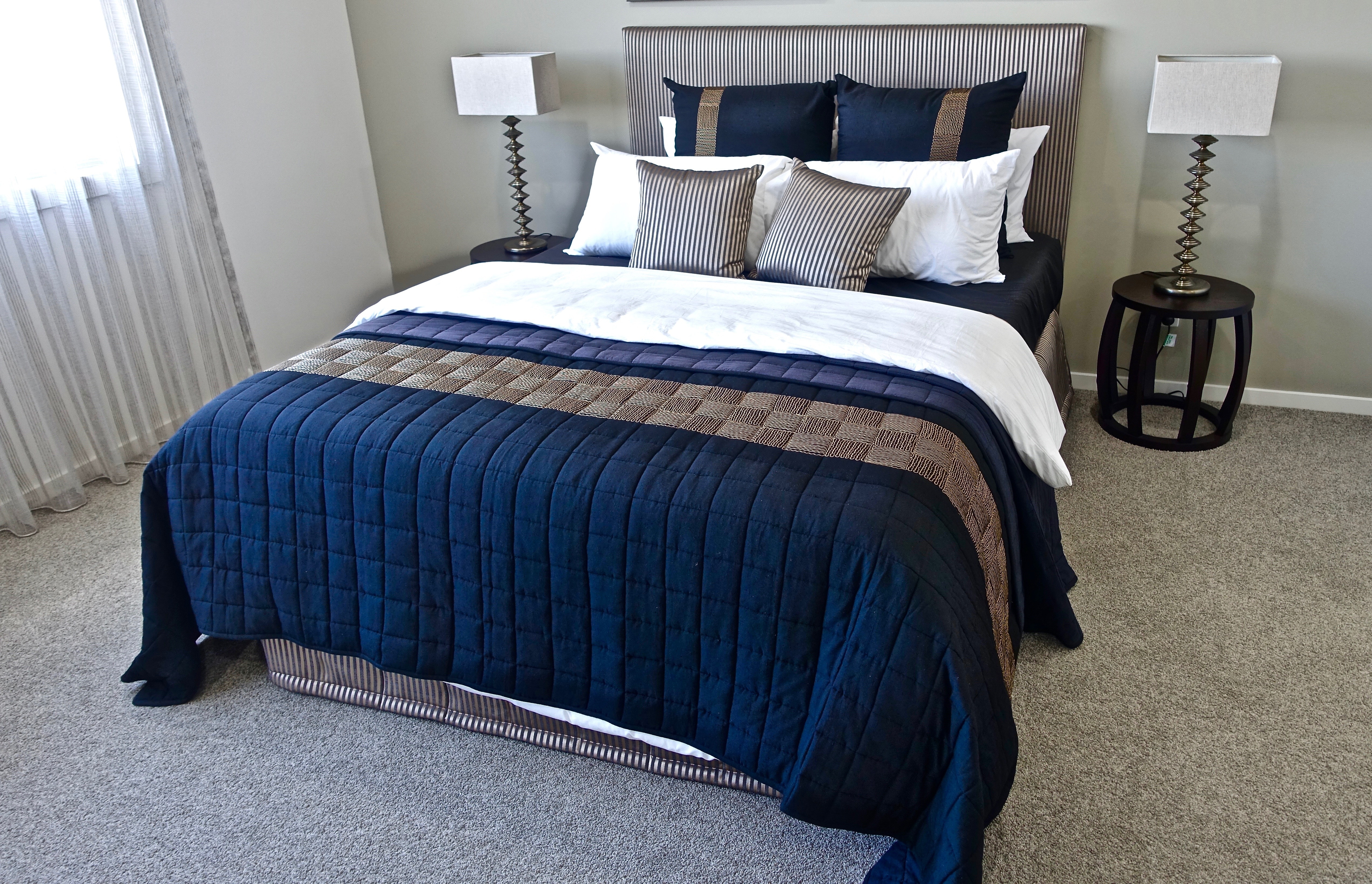 blue and brown bedding set