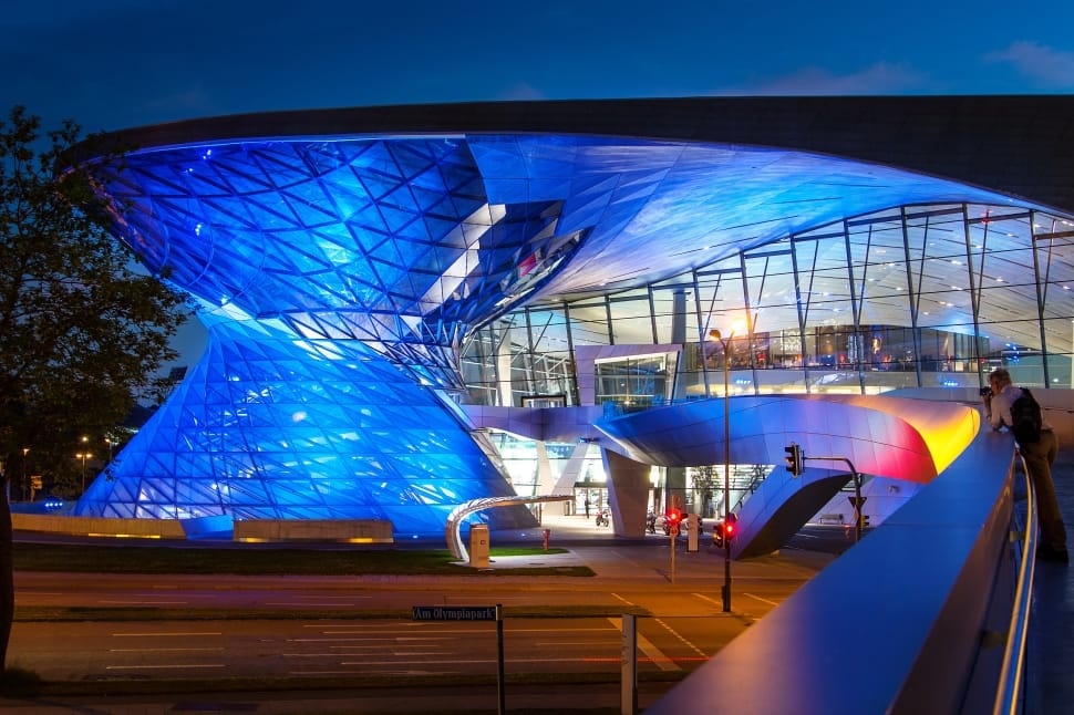 Munich, Bmw Welt, Architecture, blue, illuminated preview