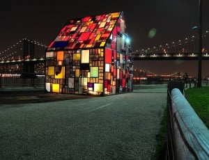 Bridge, Manhattan, House, Glass, night, illuminated thumbnail