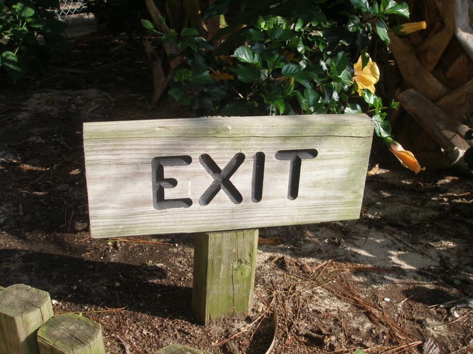 gray wooden engraved exit signage preview
