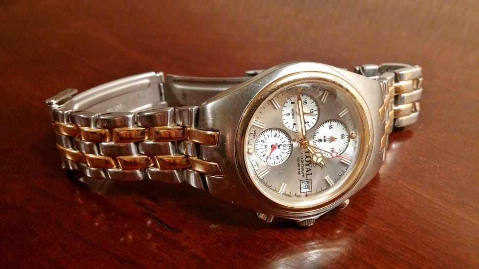 gold and silver link bracelet chronograph watch preview