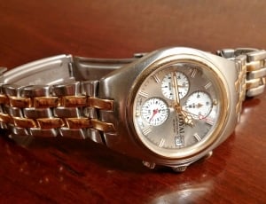 gold and silver link bracelet chronograph watch thumbnail