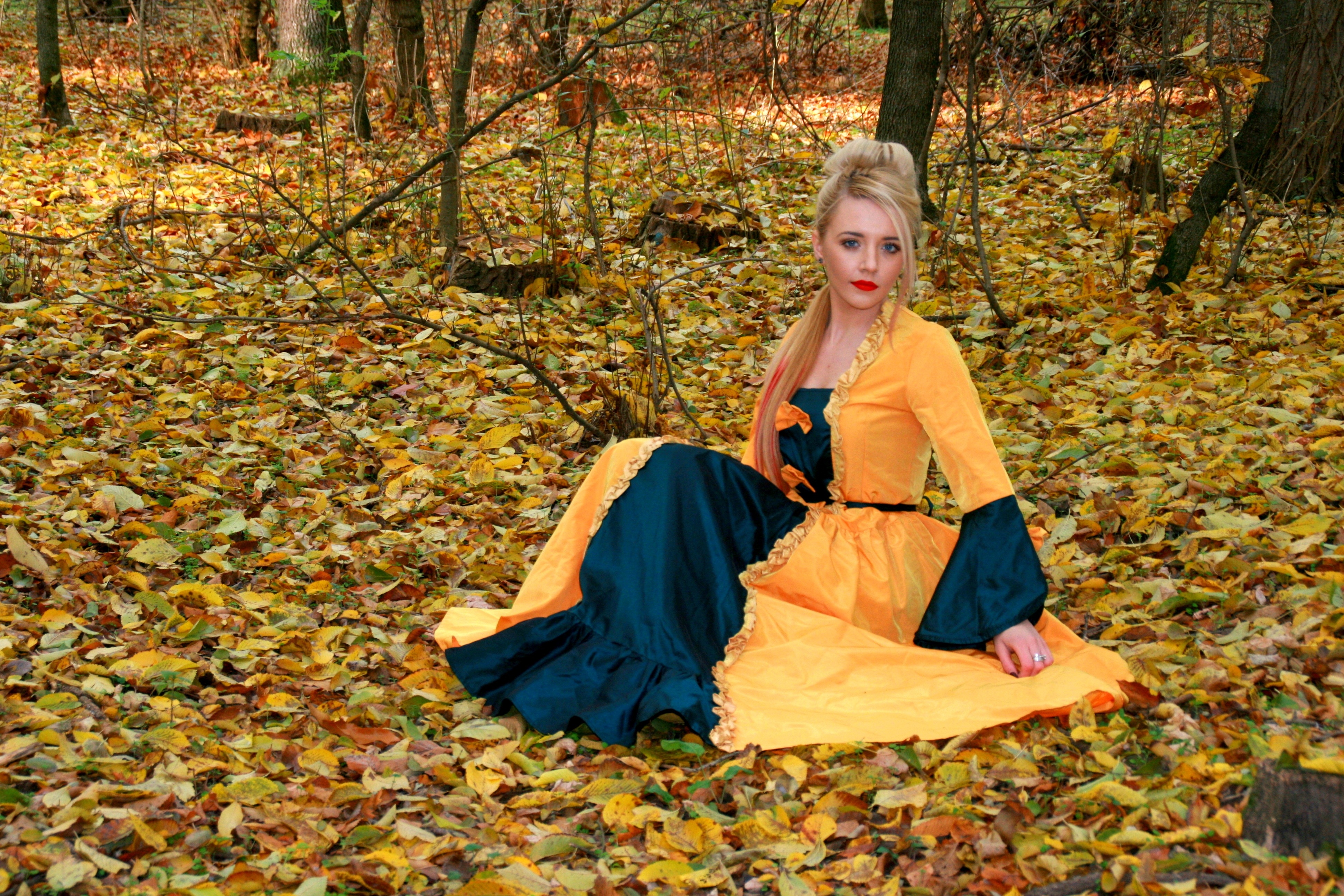 women's yellow and green medieval dress