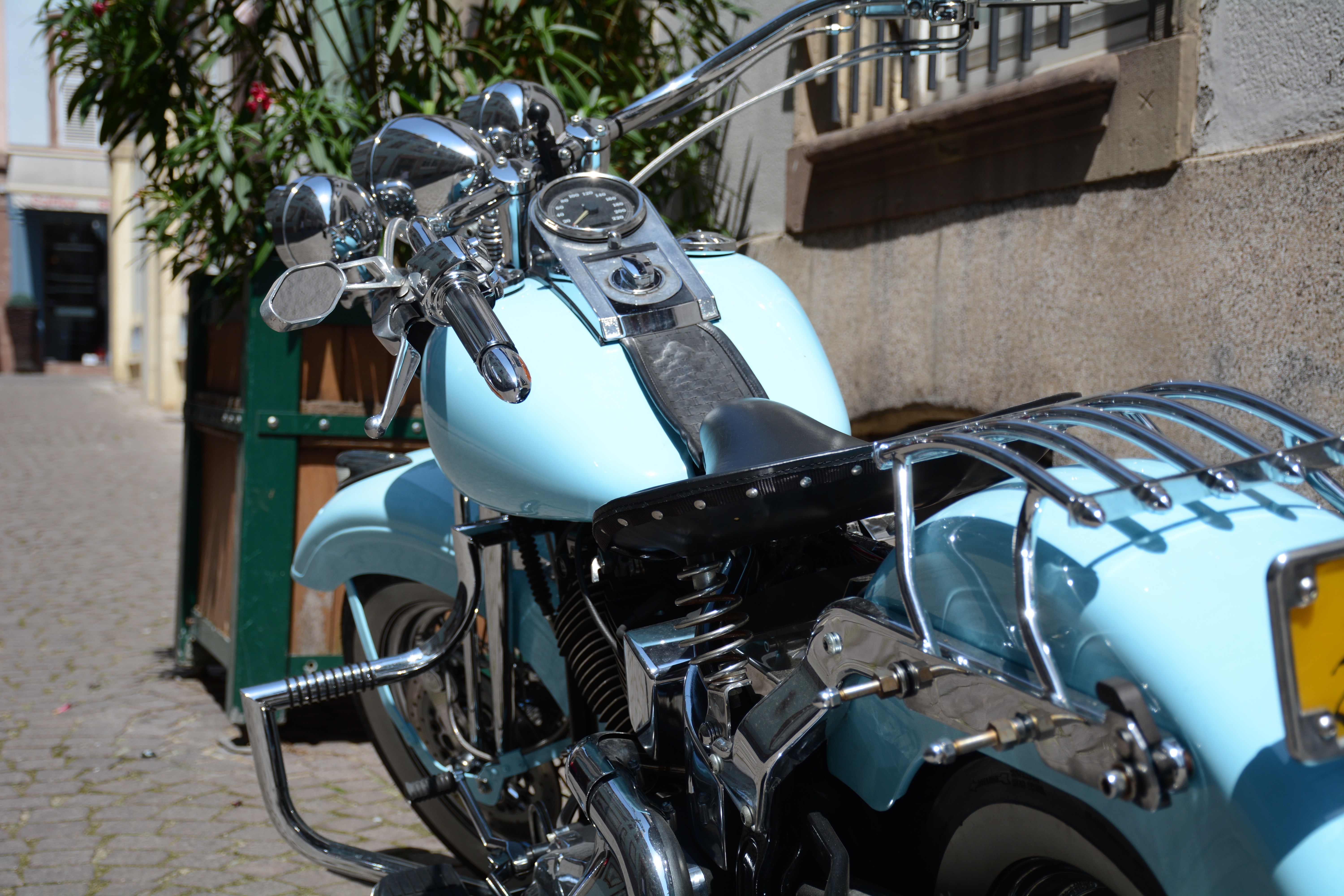 sky blue touring motorcycle