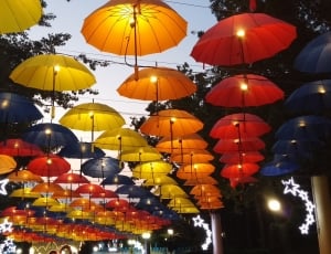 hanged umbrellas with lights thumbnail