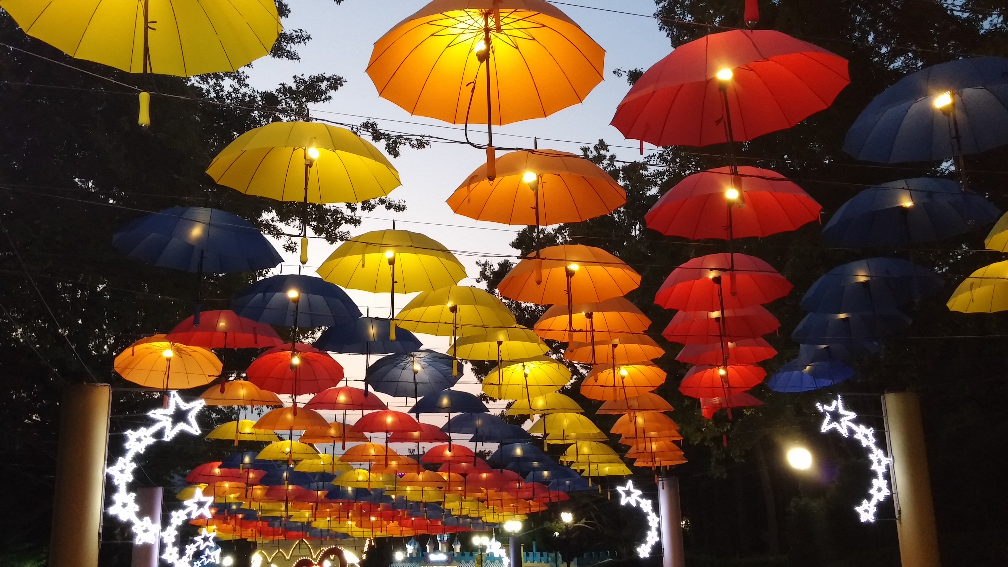 hanged umbrellas with lights