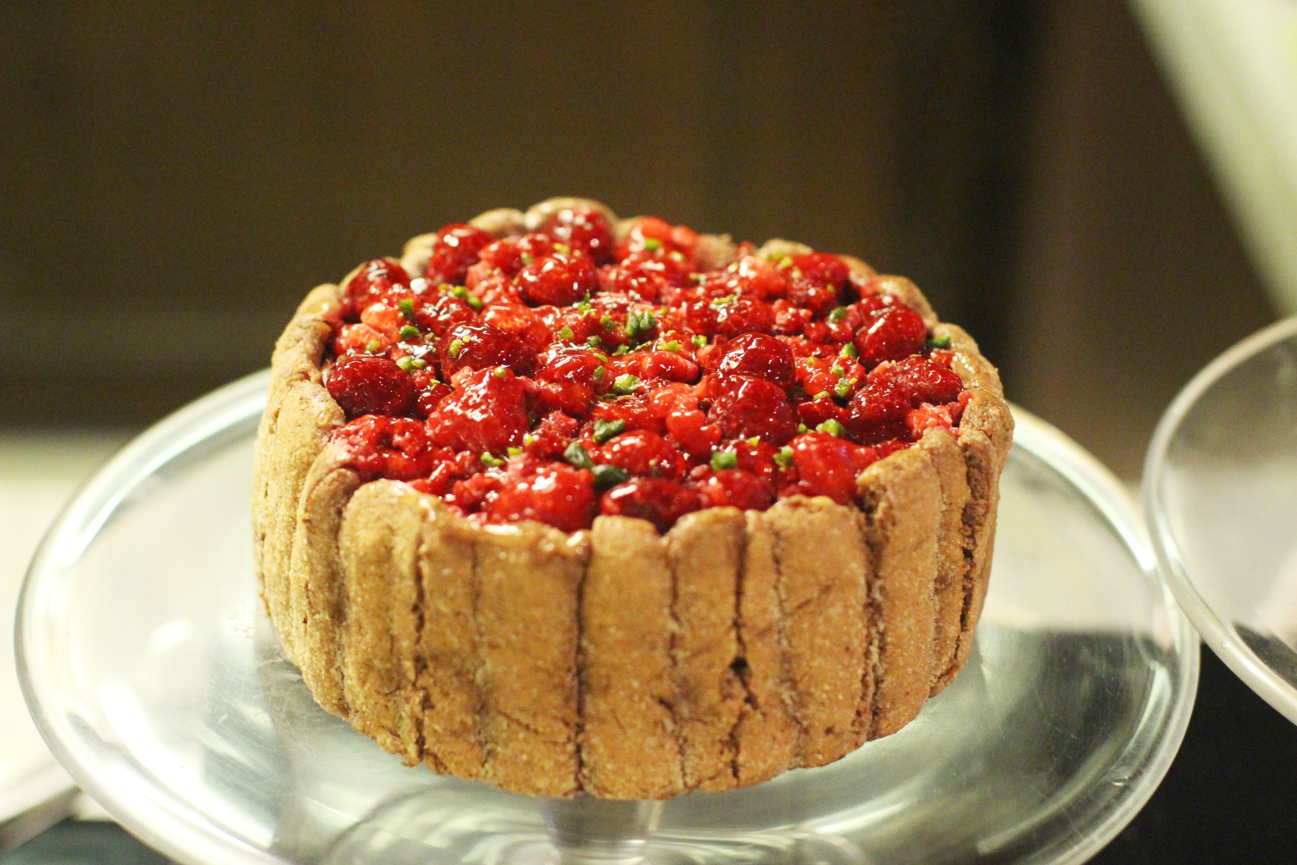 brown and red strawberry cake