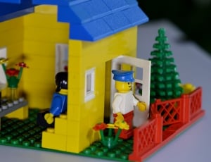 green blue and yellow lego house toy thumbnail