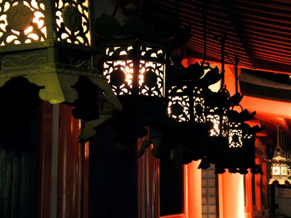 Lantern, Night, Kasuga Shrine, Nagoya, architecture, illuminated preview