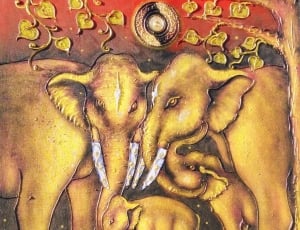 Elephant, Pachyderm, Elephant Family, painted image, gold colored thumbnail