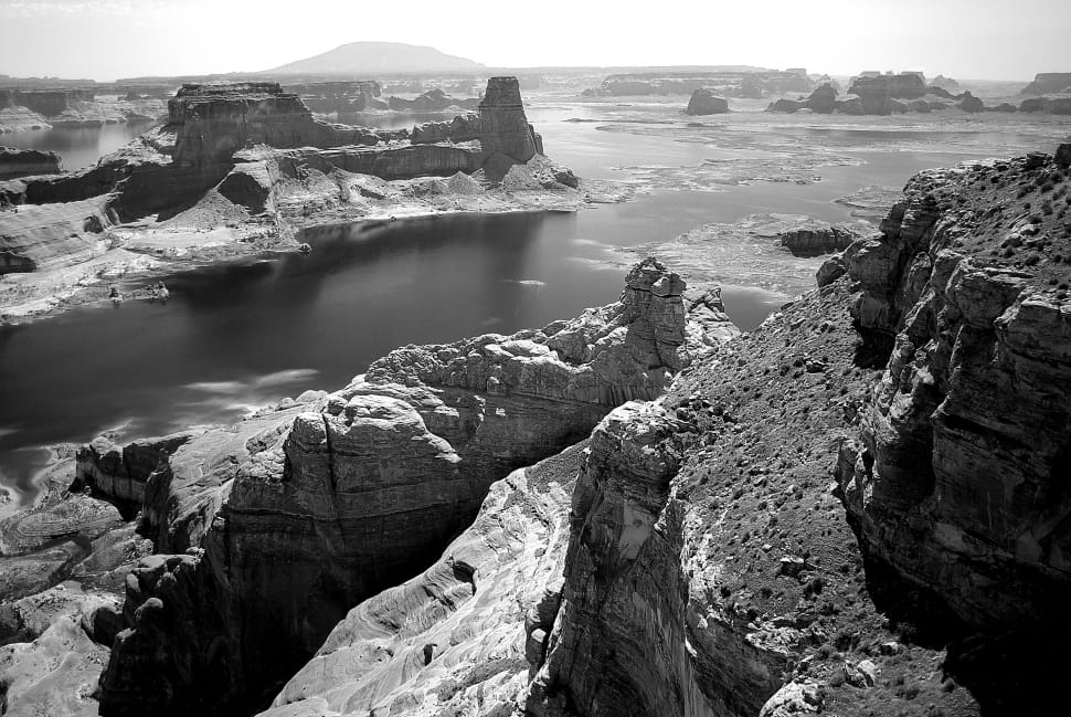 gray scale photop of rock formation preview