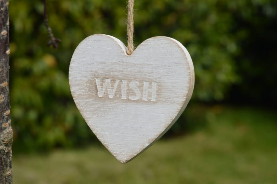 white wooden heart shaped wish hanging decor preview