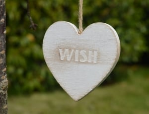 white wooden heart shaped wish hanging decor thumbnail
