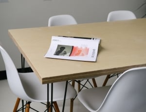 beige wood rectangular table and chair set thumbnail