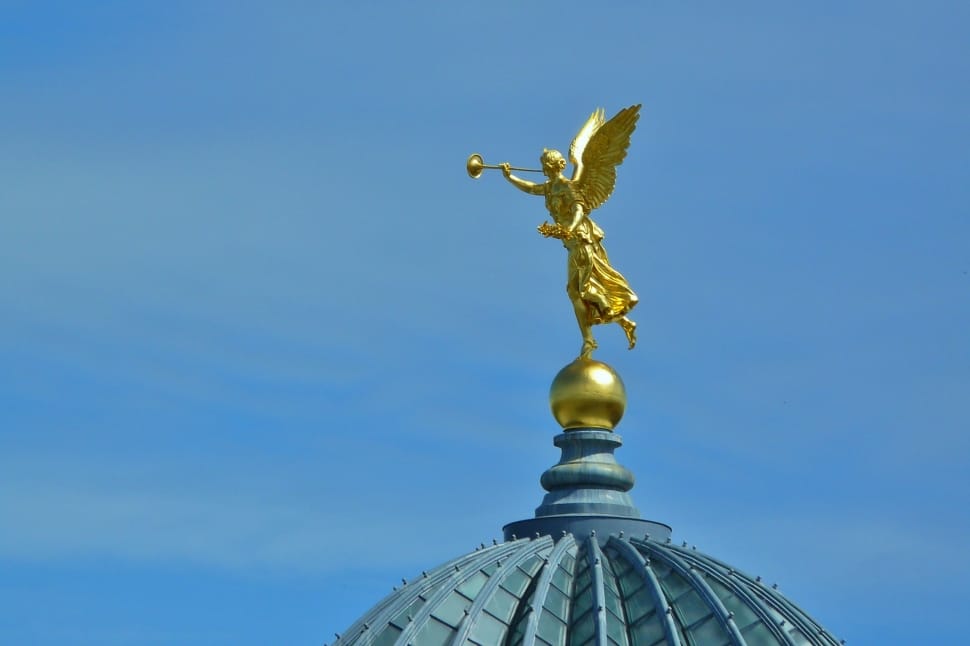 brass angel with trombone statuette preview