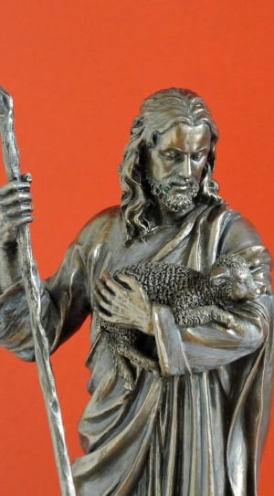 jesus carrying sheep metal figurine thumbnail