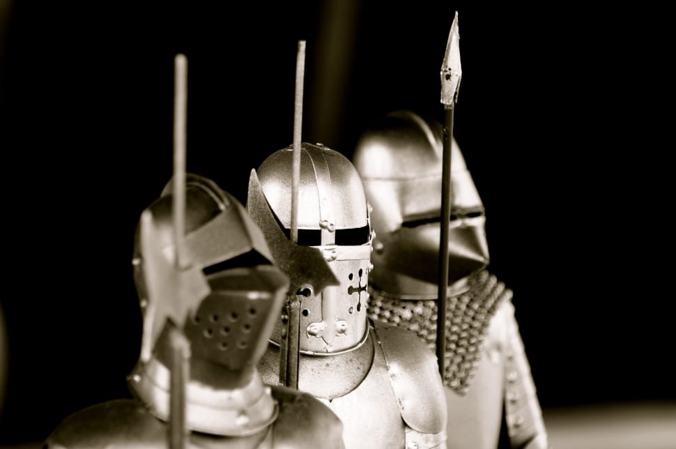 grey scale photo of three gladiators preview