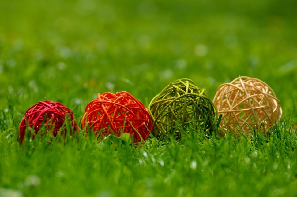 Balls, Decoration, Colorful, Wood, grass, green color preview
