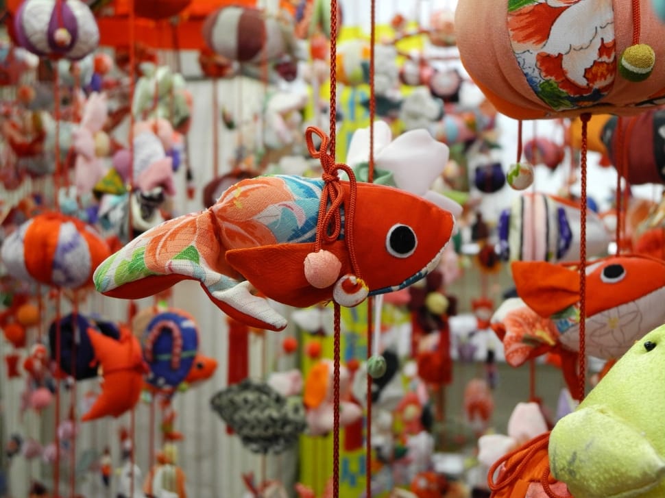 white red and blue fish hanging decor preview