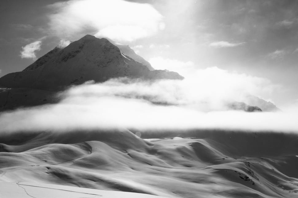 mountain grayscale photo preview