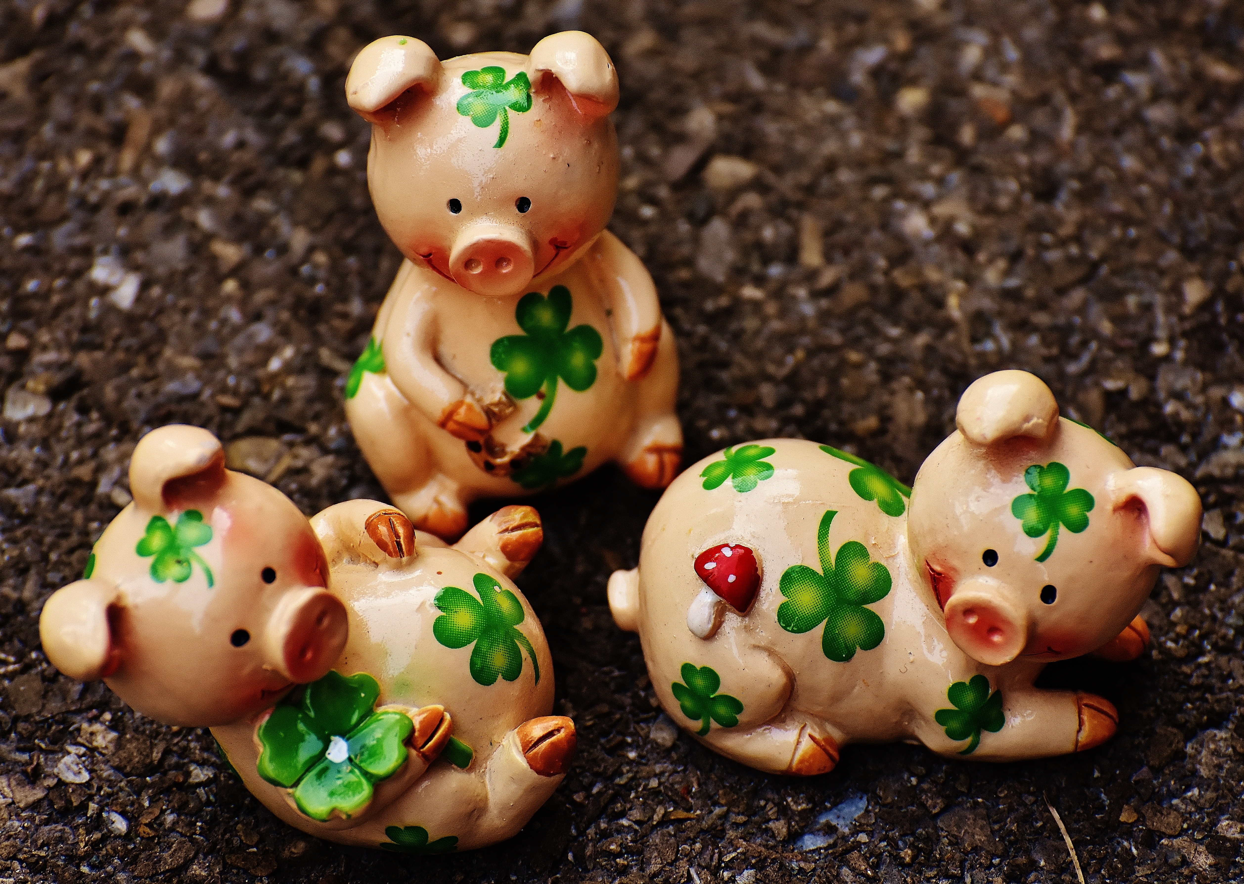 3 brown and green floral pig ceramic figurines