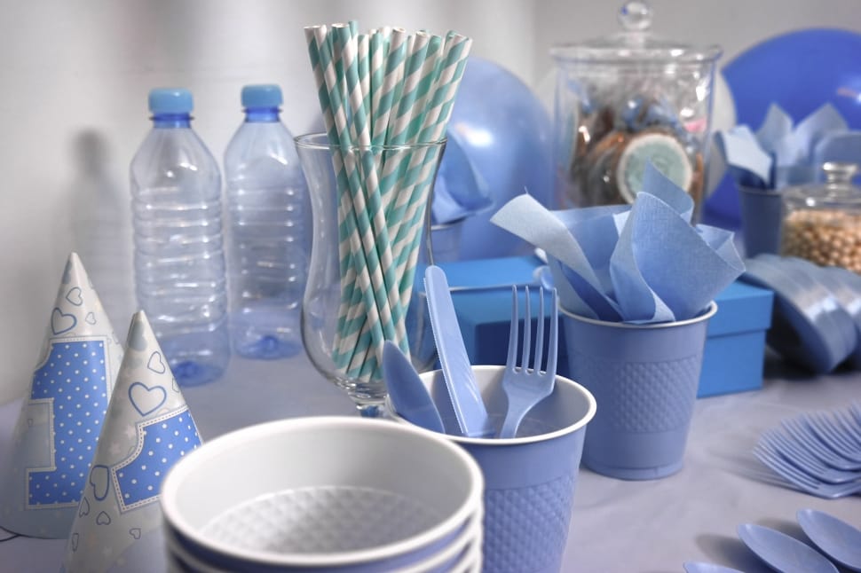 2 plastic bottles cups and spoon and fork preview