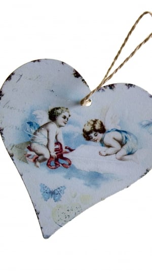 grey 2 cherub heart ornament thumbnail