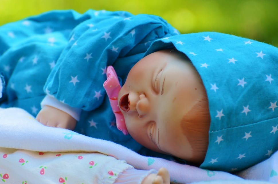 baby doll in teal and white star printed hooded sleeper preview