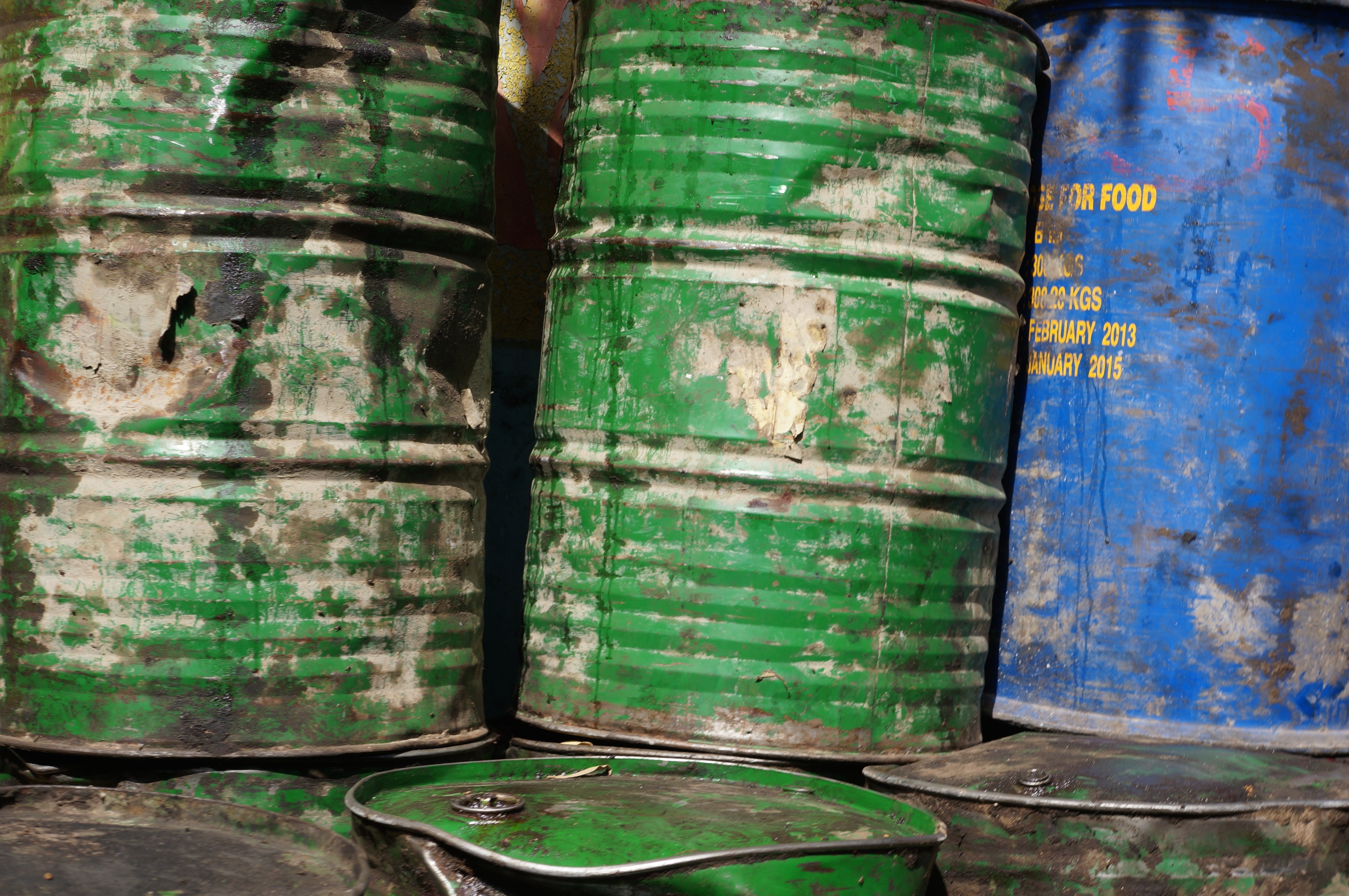 Barrels, Barrel, Metal, Oil, Fuel, green color, no people
