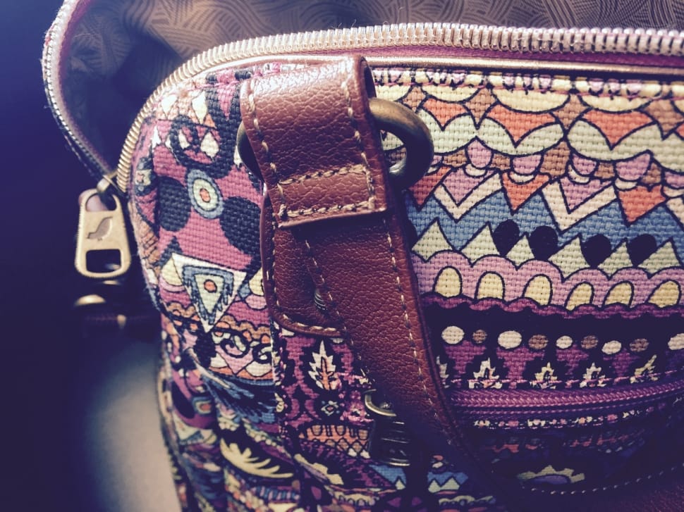 pink, purple, brown and white tribal print bag preview